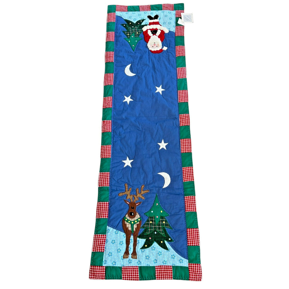 C&F Enterprises Christmas Table Runner Quilted Applique Santa Reindeer 54 Inches